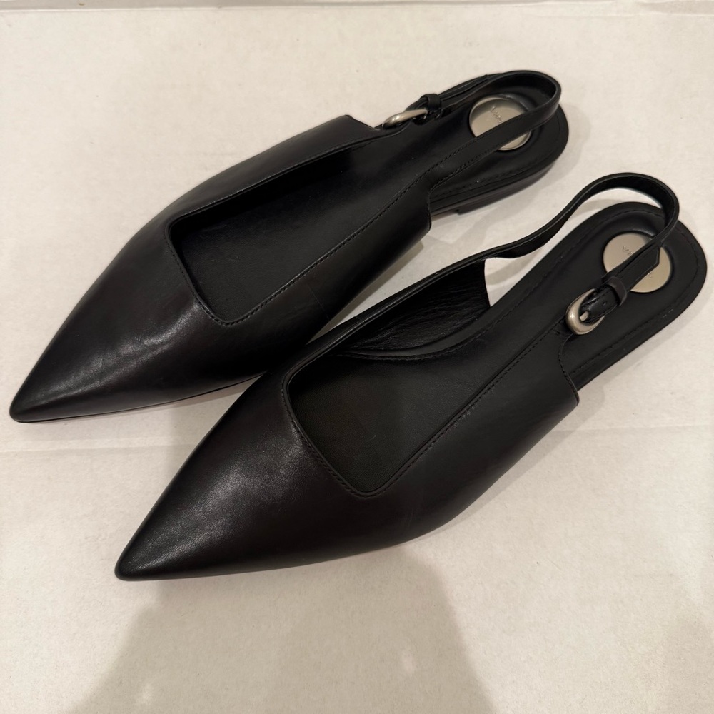 Vince Gracy Black Leather Slingback Flats  Size 6  NWOB Pointed Toe Minimalist